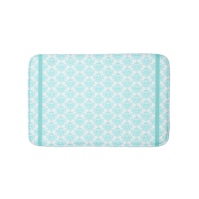 Tapis De Bain Aquamarine et Mat de bain Damas blanc (Devant)