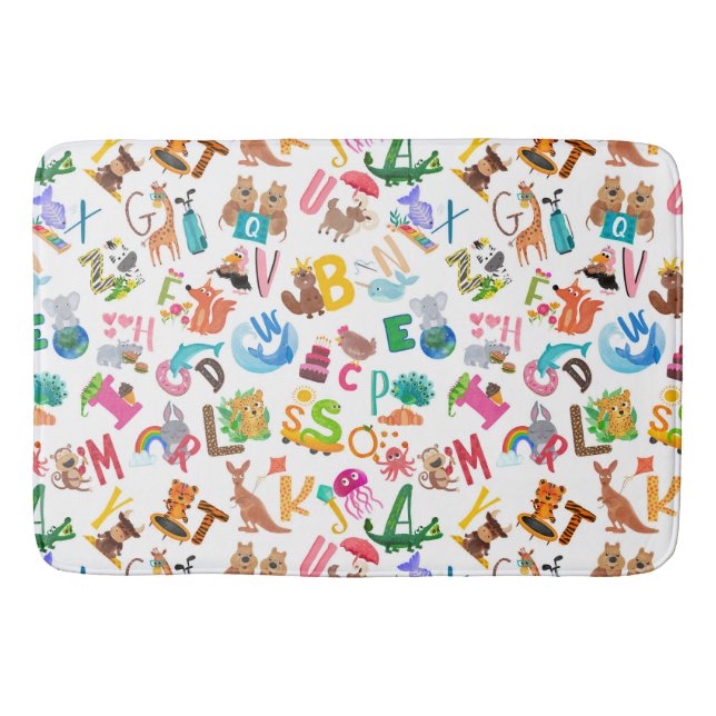 Tapis De Bain Aquarelle Animal Alphabet Cute Enfants (Devant)