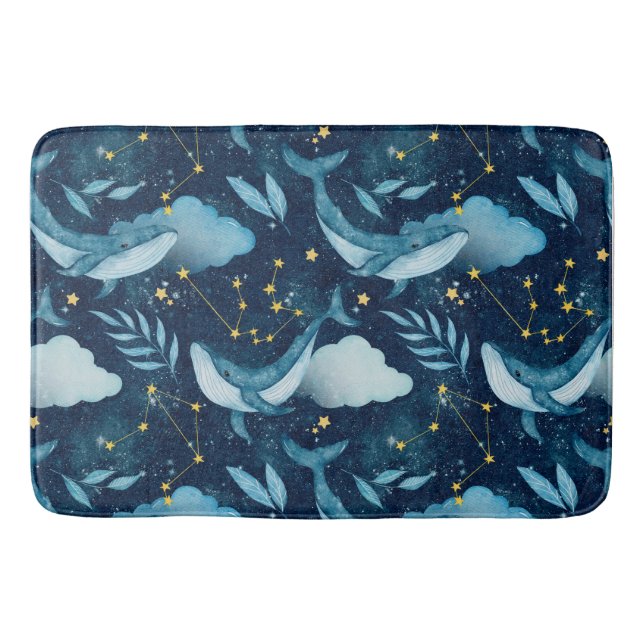 Tapis De Bain Aquarelle Baleines bleues à thème océanique (Devant)