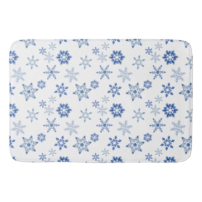 Tapis De Bain Aquarelle bleue des flocons d'hiver (Devant)