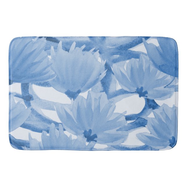 Tapis De Bain Aquarelle bleue Design floral (Devant)
