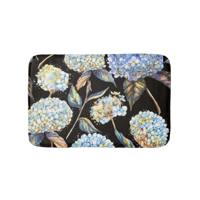 Tapis De Bain Aquarelle Blue Hydrangea : Motif foncé sans couleu (Devant)