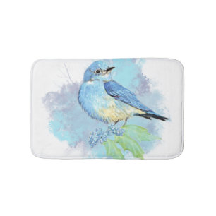 Tapis De Bain Aquarelle Bluebird Oiseau Nature Art