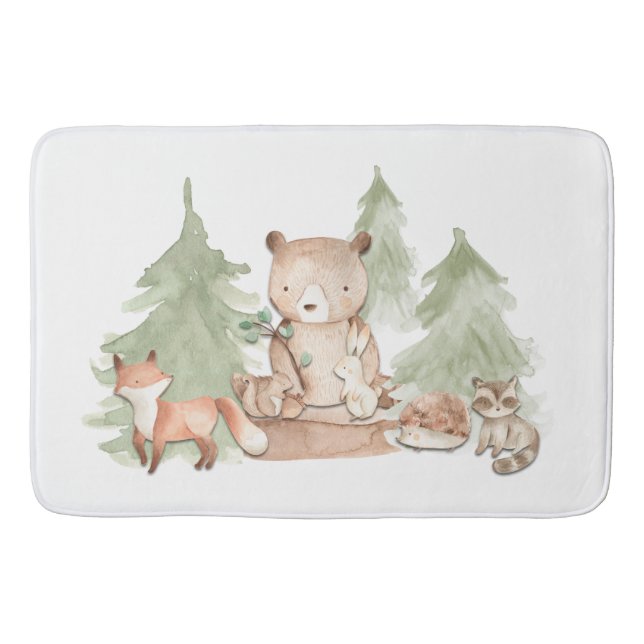 Tapis De Bain Aquarelle Bois Forêt Animaux Petits Enfants (Devant)