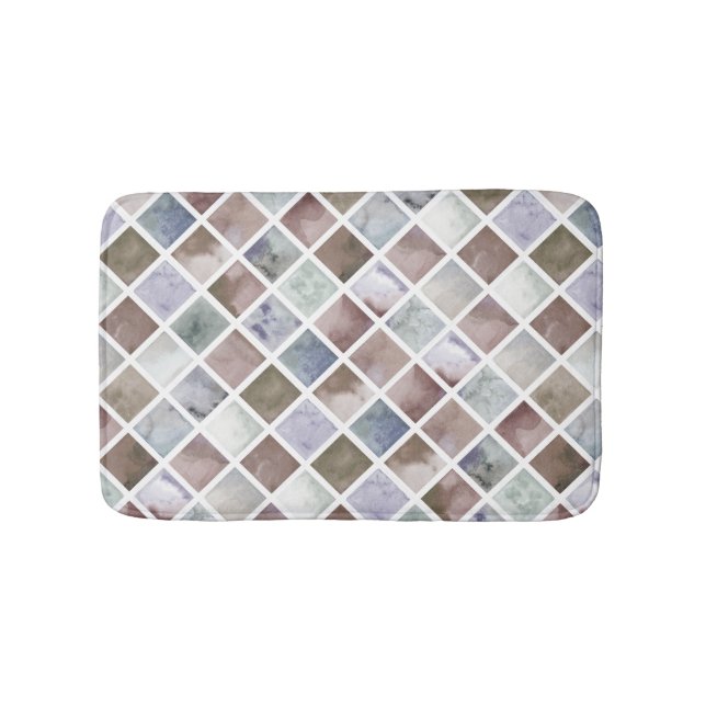 Tapis De Bain Aquarelle. Carrés beiges et gris. (Devant)
