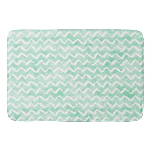 Tapis De Bain Aquarelle Chic Mint Chevron Stripes (Devant)