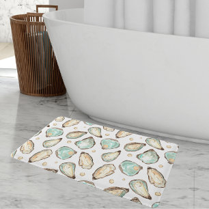 Tapis De Bain Aquarelle côtière huître et Motif Pearl