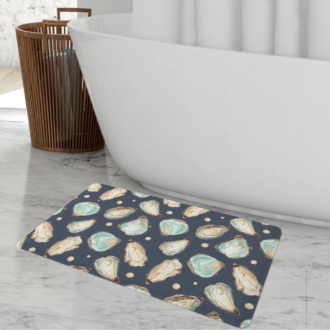 Tapis De Bain Aquarelle côtière huître et Motif Pearl (Créateur téléchargé)