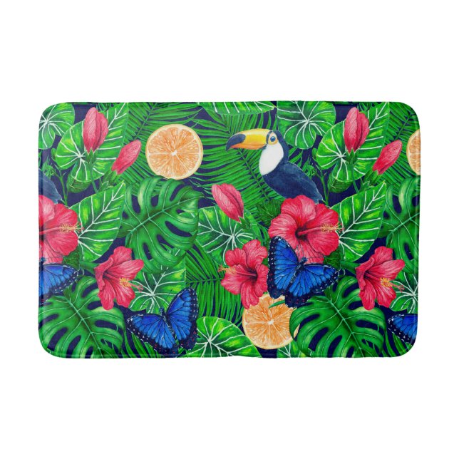 Tapis De Bain Aquarelle de jardin toucan et tropical (Devant)