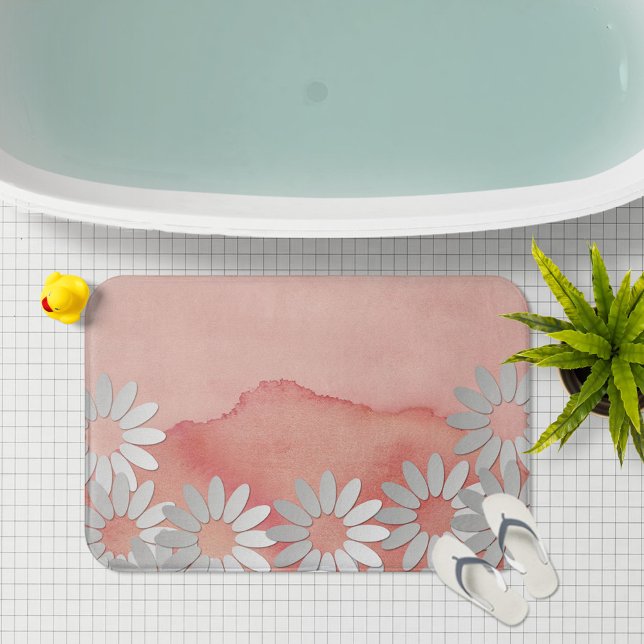 Tapis De Bain Aquarelle de pêche et fleurs blanches (Créateur téléchargé)