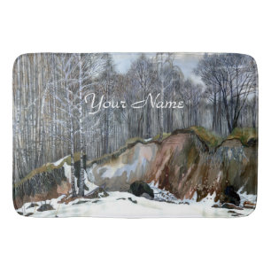 Tapis De Bain Aquarelle de peinture de ravin neigeux