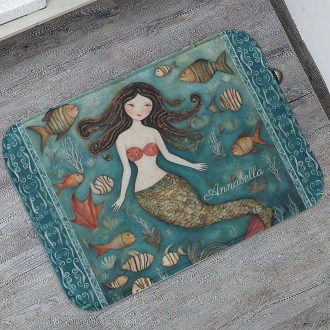 Tapis De Bain Aquarelle de sirène personnalisée (Créateur téléchargé)