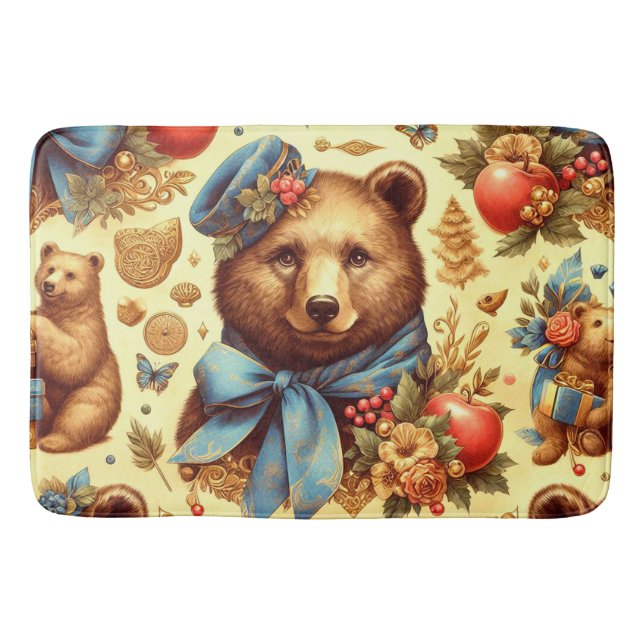 Tapis De Bain Aquarelle d'ours Vintage (Devant)