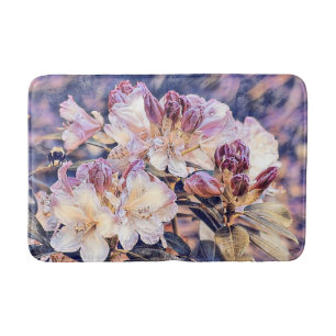 Tapis De Bain Aquarelle d'une chauve-souris pourpre en fleurs de