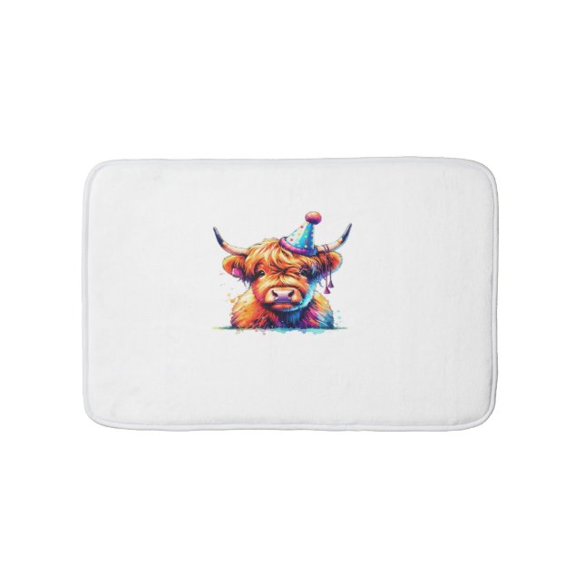 Tapis De Bain Aquarelle écossaise Highland Cow Anniversaire Esse (Devant)