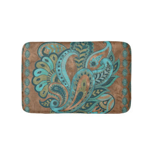Tapis De Bain Aquarelle et or orientaux de motif de Paisley
