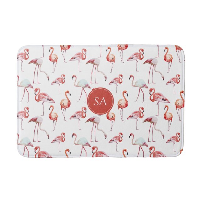 Tapis De Bain Aquarelle Flamant rose rose tropicale (Devant)
