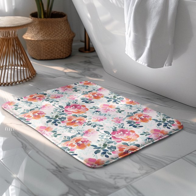 Tapis De Bain Aquarelle Fleurs Motif Élégant Floral (Créateur téléchargé)