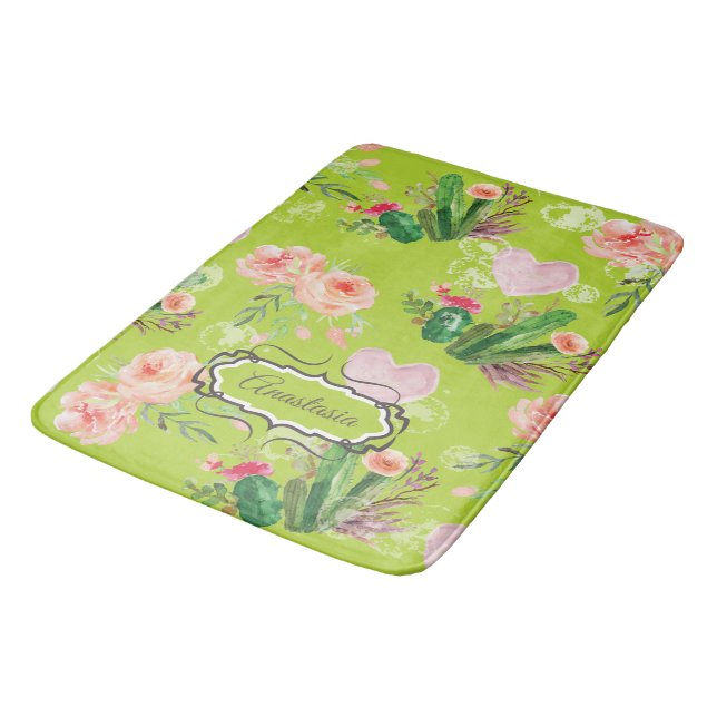 Tapis De Bain Aquarelle Florale Cactus personnalisé (Angle)