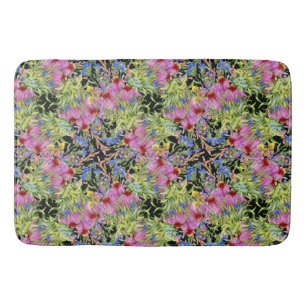 Tapis De Bain Aquarelle Florale motif jaune vert rose