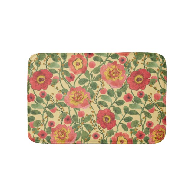 Tapis De Bain Aquarelle florale rétro : Élégance intemporelle (Devant)