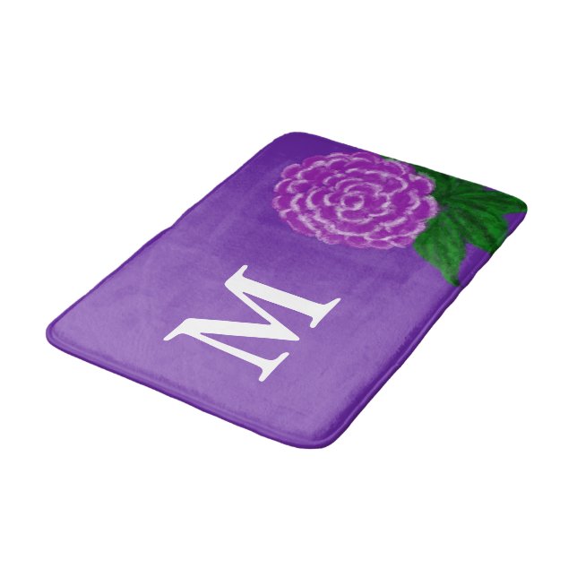 Tapis De Bain Aquarelle florale violette monogrammée (Angle)