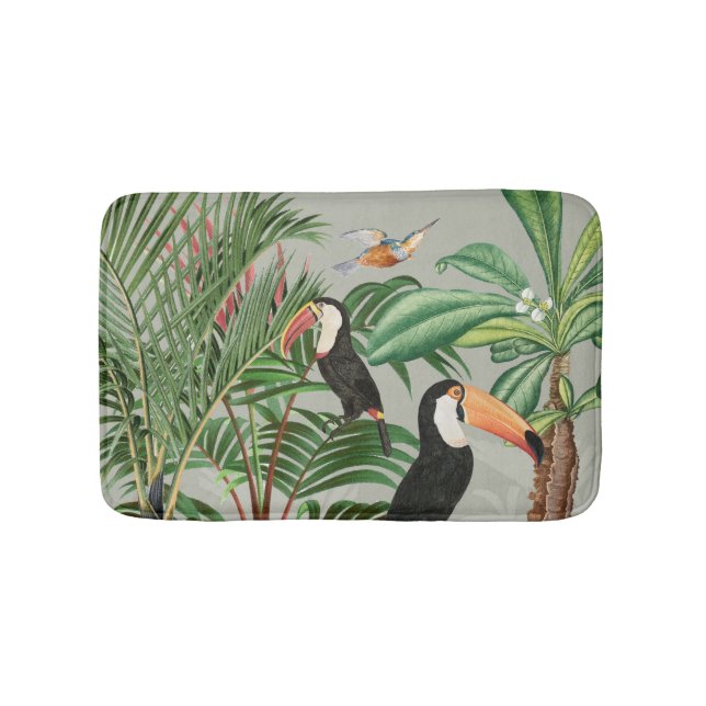 Tapis De Bain Aquarelle Forêt tropicale et Oiseaux du Toucan (Devant)