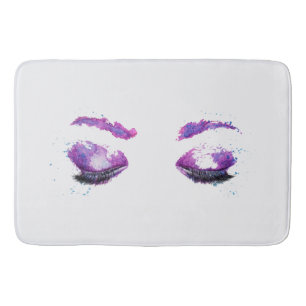 Tapis De Bain Aquarelle glamour aux yeux et aux bouillons pourpr