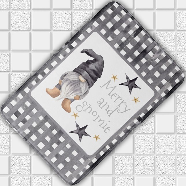 Tapis De Bain Aquarelle Gnome d'hiver sur Buffalo chèque Noël (Créateur téléchargé)