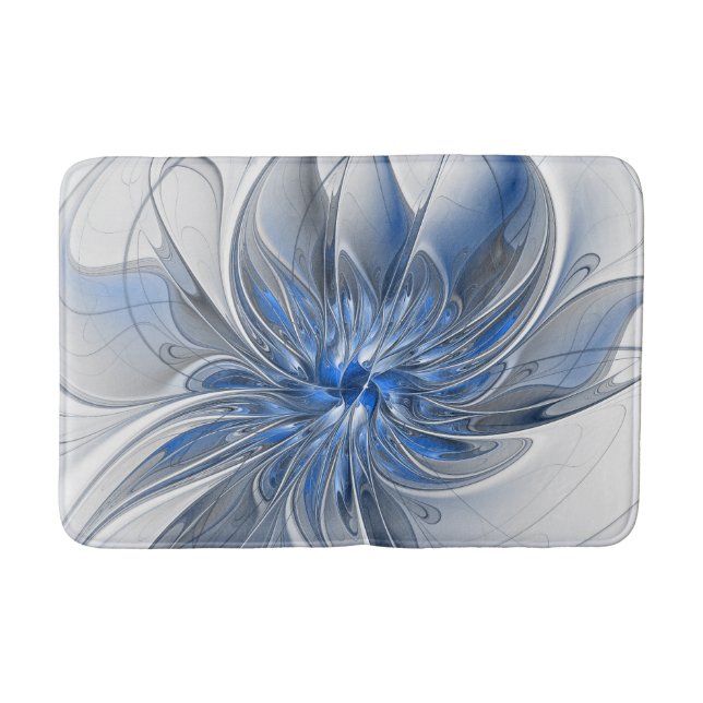 Tapis De Bain Aquarelle gris bleu Abstrait Fractal Art Flower (Devant)
