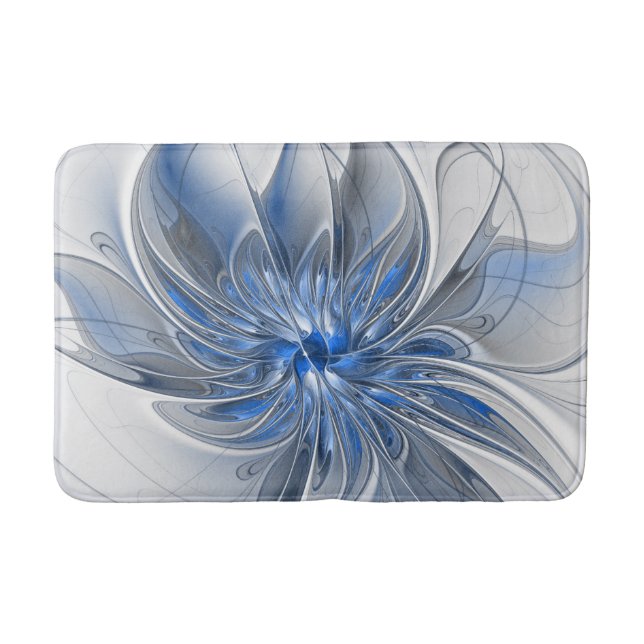 Tapis De Bain Aquarelle gris bleu Abstrait Fractal Art Flower (Devant)
