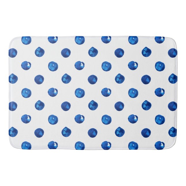 Tapis De Bain Aquarelle indigo bleu pois motif (Devant)