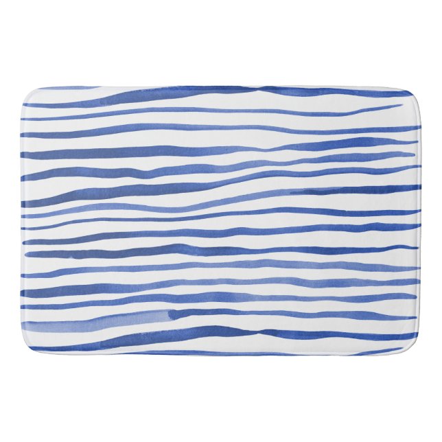 Tapis De Bain Aquarelle irrégulière lignes simples - bleu (Devant)