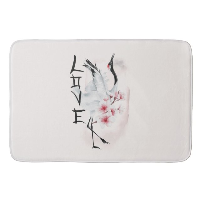 Tapis De Bain Aquarelle Japonaise Sakura Blossom Love Crane (Devant)