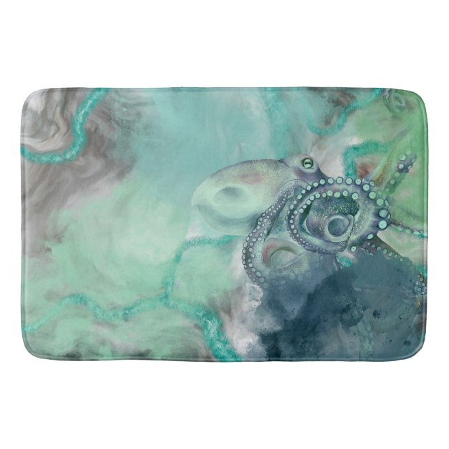Tapis De Bain Aquarelle marine Aqua Ocean Octopus (Devant)