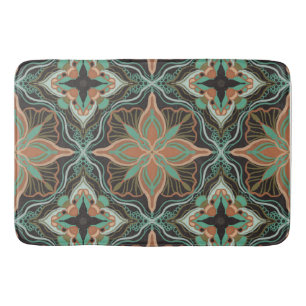 Tapis De Bain Aquarelle Marocaine Brown Carrelage Floral