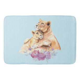 Tapis De Bain Aquarelle mignonne Mère Lion & Cub