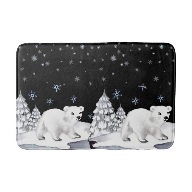 Tapis De Bain Aquarelle mignonne Ours Polaire Pins Arbres à neig (Devant)
