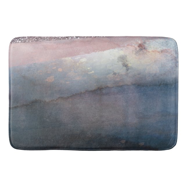 Tapis De Bain Aquarelle moderne Bleu & Rose Or Rose Blush Glam (Devant)