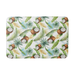 Tapis De Bain Aquarelle Motif de noix de coco tropicale
