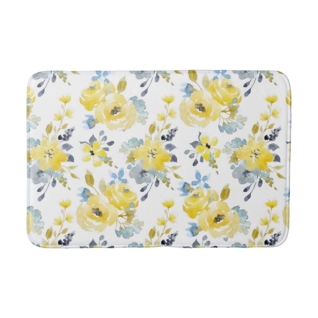 Tapis De Bain Aquarelle Motif Floral Jaune (Devant)