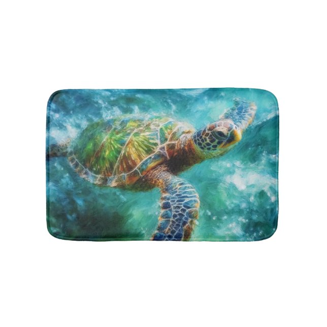 Tapis De Bain Aquarelle Natation Tortue de mer (Devant)