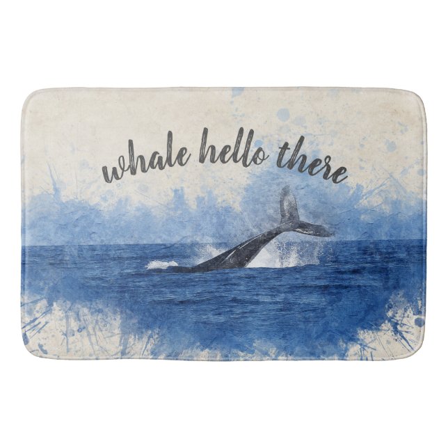 Tapis De Bain Aquarelle nautique mignonne drôle de baleine (Devant)