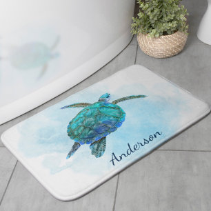 Tapis De Bain Aquarelle Océan côtier de la tortue marine