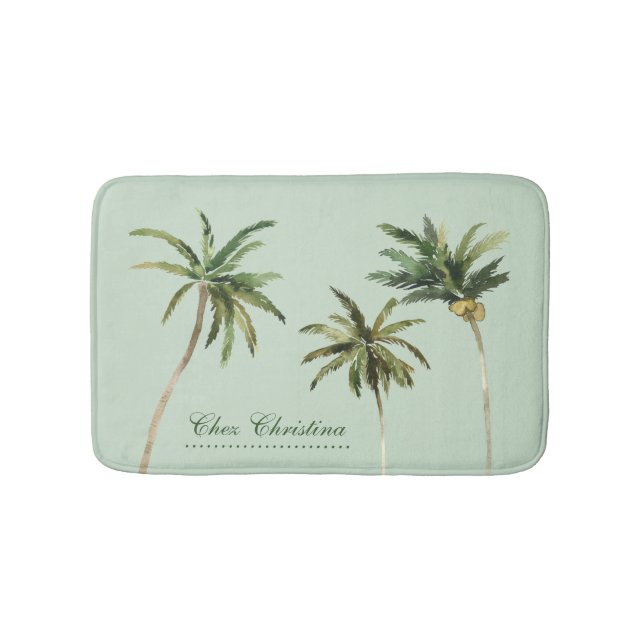 Tapis De Bain Aquarelle Palm Trees Tropical Personnalisé (Devant)