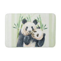 Aquarelle Panda Ours Maman & Bébé en Bambou