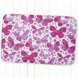Tapis De Bain Aquarelle papillon rose