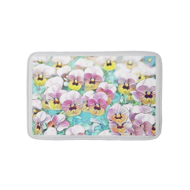 Tapis De Bain Aquarelle peinte de panneaux blancs jaune rose (Devant)