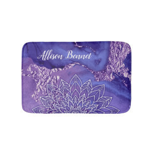 Tapis De Bain Aquarelle personnalisée violet blanc Mandala