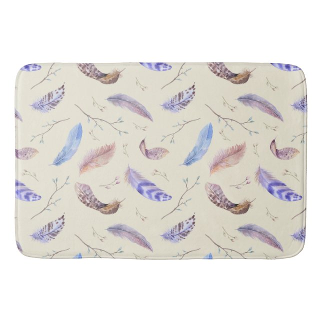 Tapis De Bain Aquarelle Plumes Feuilles et Branches Motif (Devant)